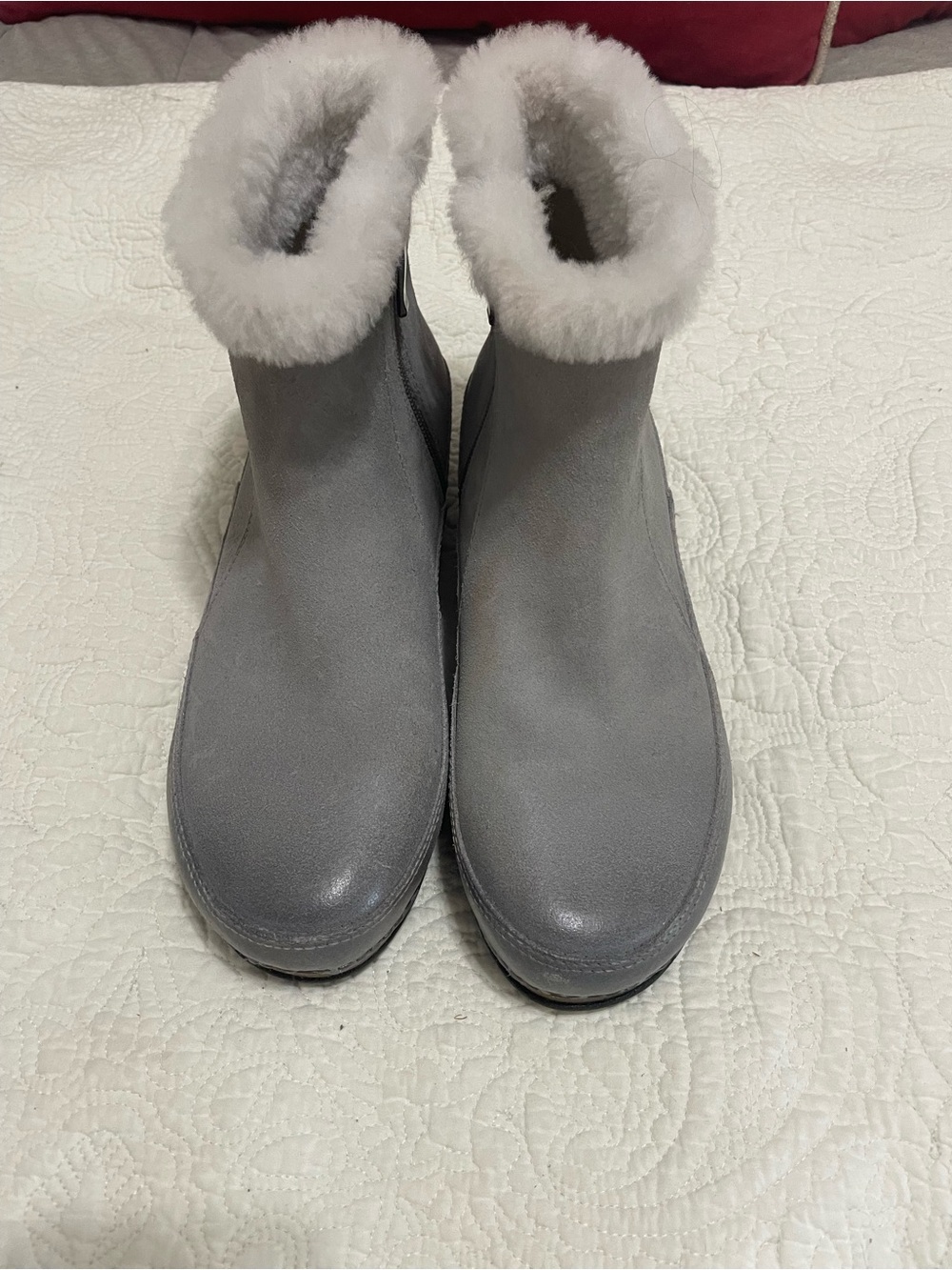 Dansko Gray Suede Ankle Boots with Shearling Collar -Size 38